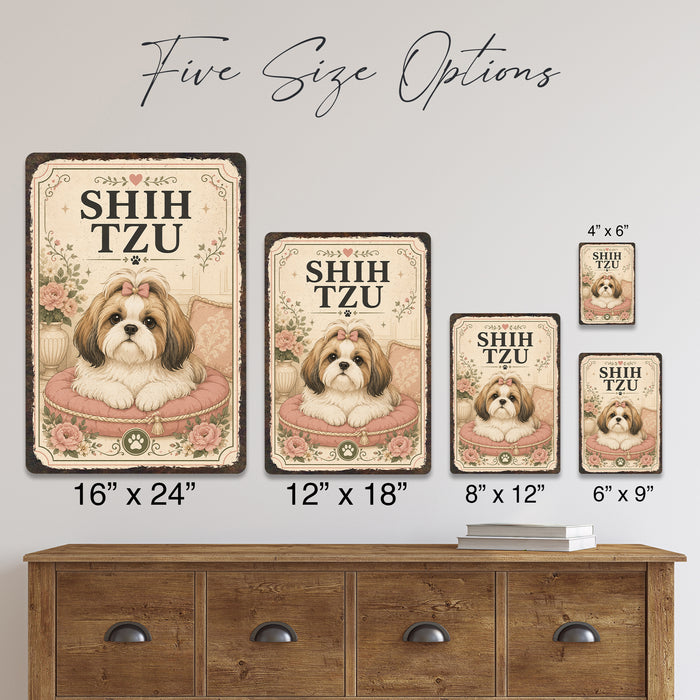 Shih Tzu metal sign with vintage breed portrait style Shih Tzu