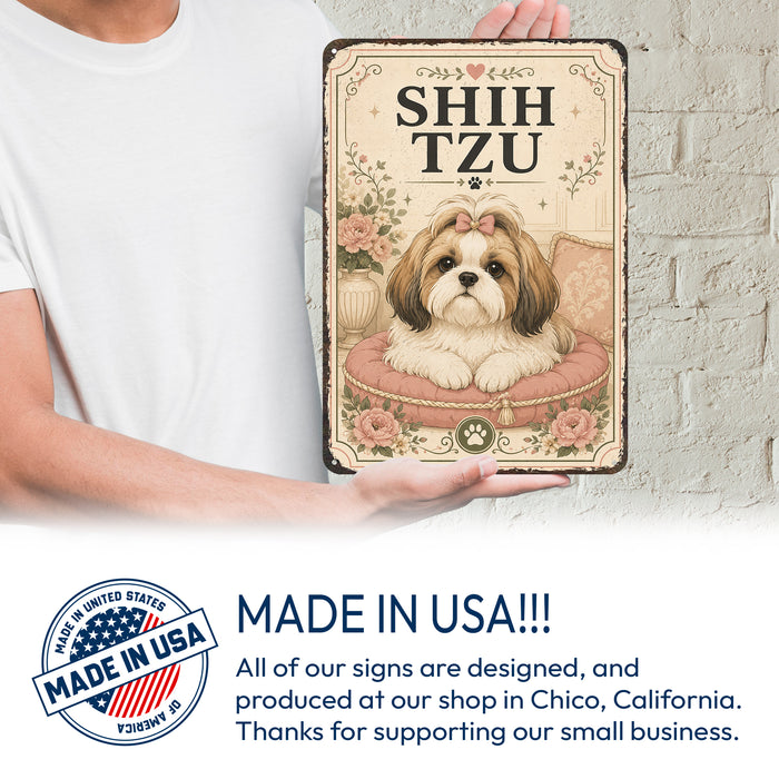 Shih Tzu metal sign with vintage breed portrait style Shih Tzu