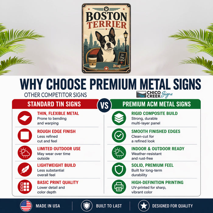 Boston Terrier metal sign with vintage breed portrait style Boston Terrier