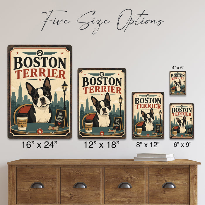 Boston Terrier metal sign with vintage breed portrait style Boston Terrier