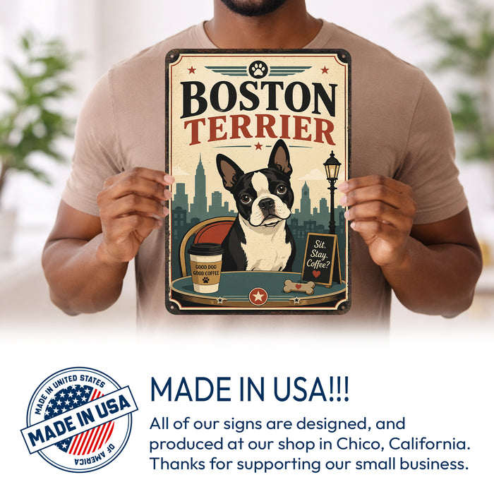 Boston Terrier metal sign with vintage breed portrait style Boston Terrier