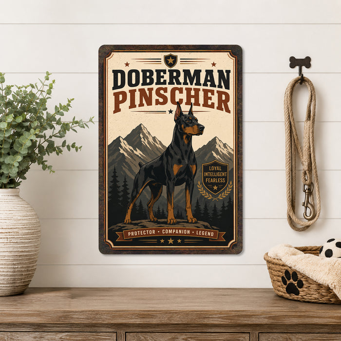 Doberman Pinscher metal sign with vintage breed portrait style Doberman Pinscher