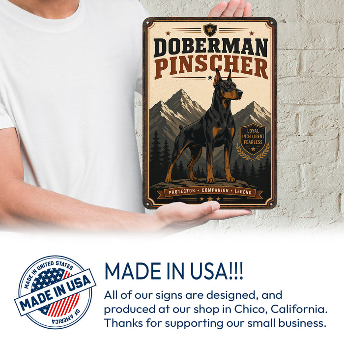 Doberman Pinscher metal sign with vintage breed portrait style Doberman Pinscher