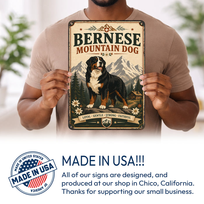 Bernese Mountain Dog metal sign with vintage breed portrait style Bernese Mountain Dog