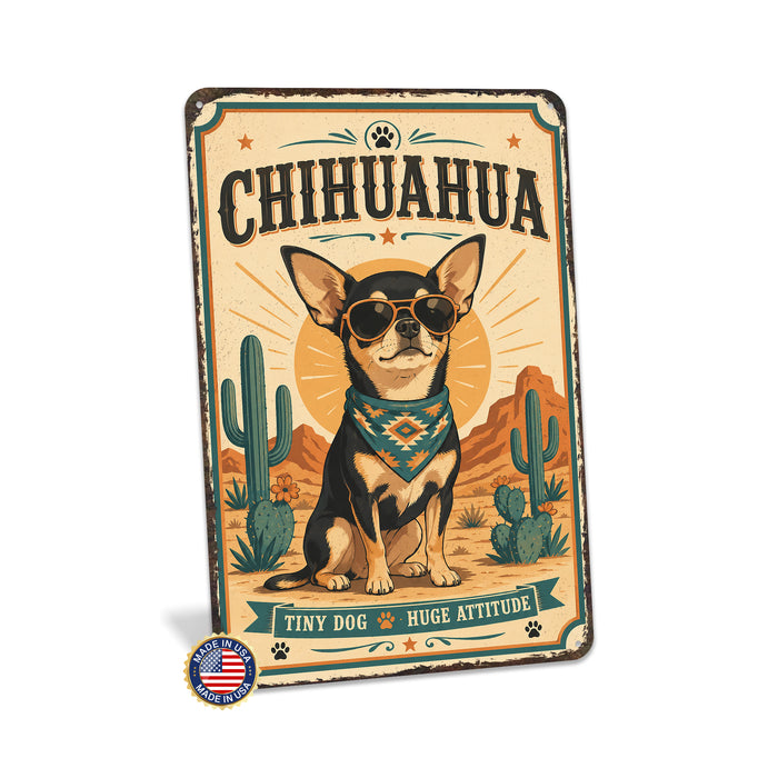 Chihuahua metal sign with vintage breed portrait style Chihuahua