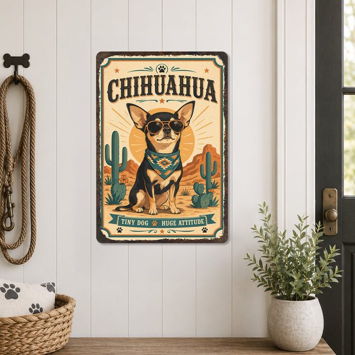 Chihuahua metal sign with vintage breed portrait style Chihuahua