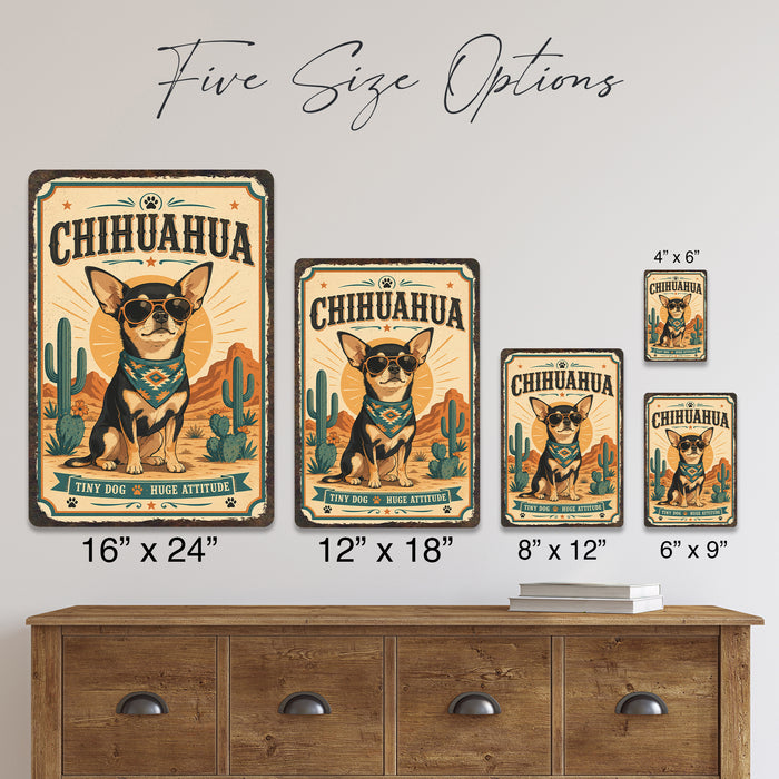 Chihuahua metal sign with vintage breed portrait style Chihuahua