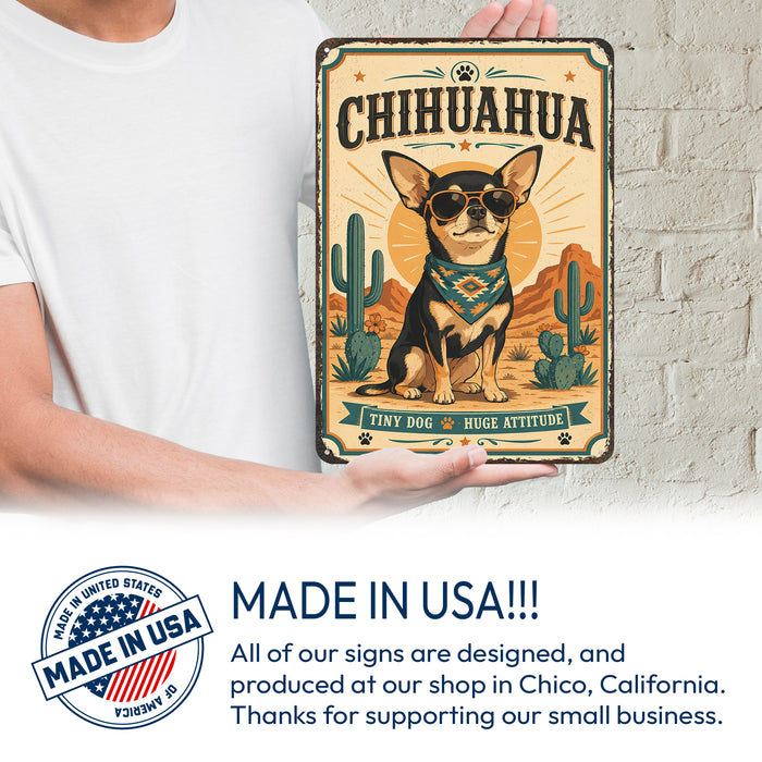 Chihuahua metal sign with vintage breed portrait style Chihuahua