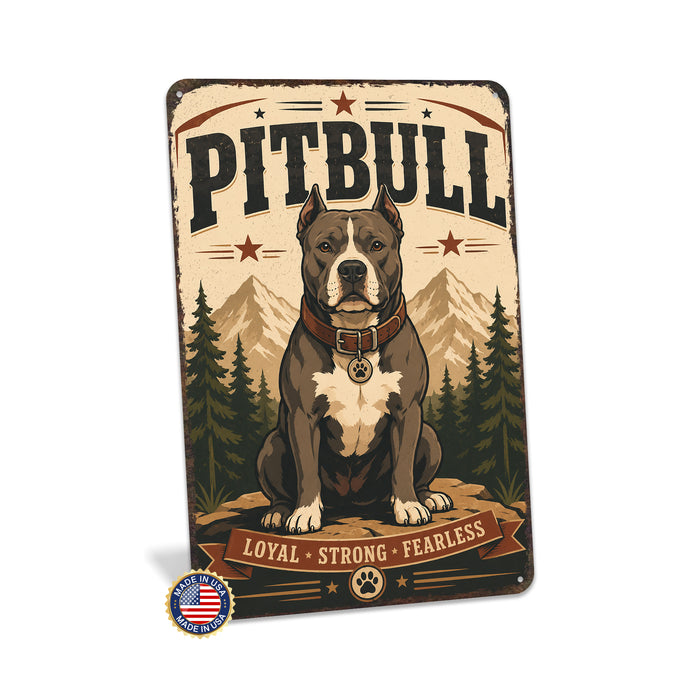 Pitbull metal sign with vintage breed portrait style Pitbull