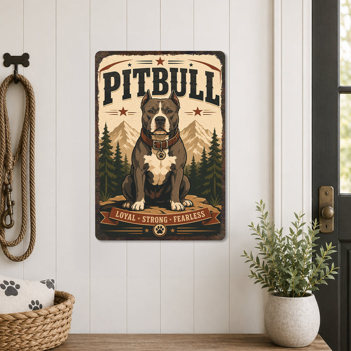 Pitbull metal sign with vintage breed portrait style Pitbull