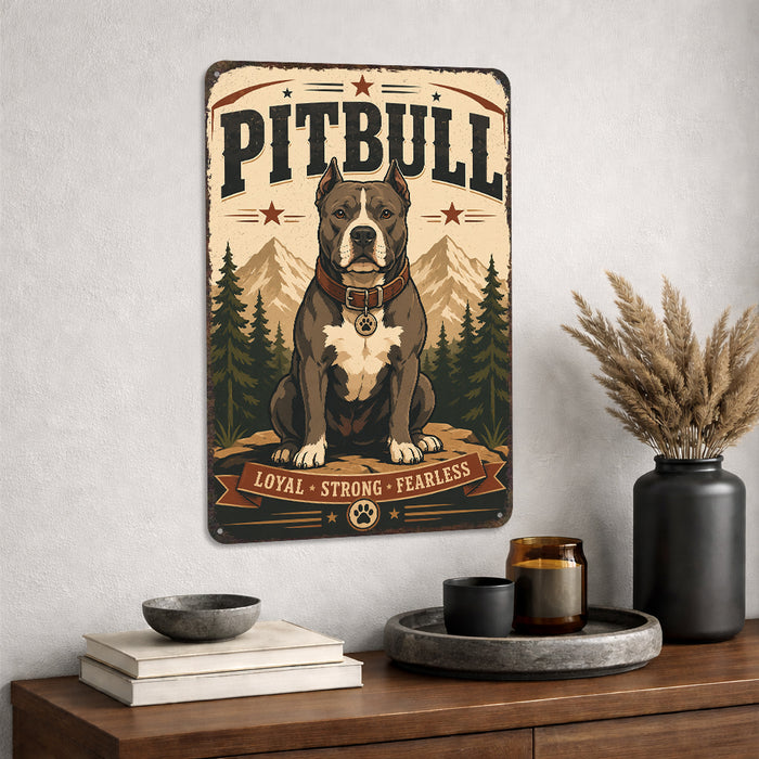 Pitbull metal sign with vintage breed portrait style Pitbull