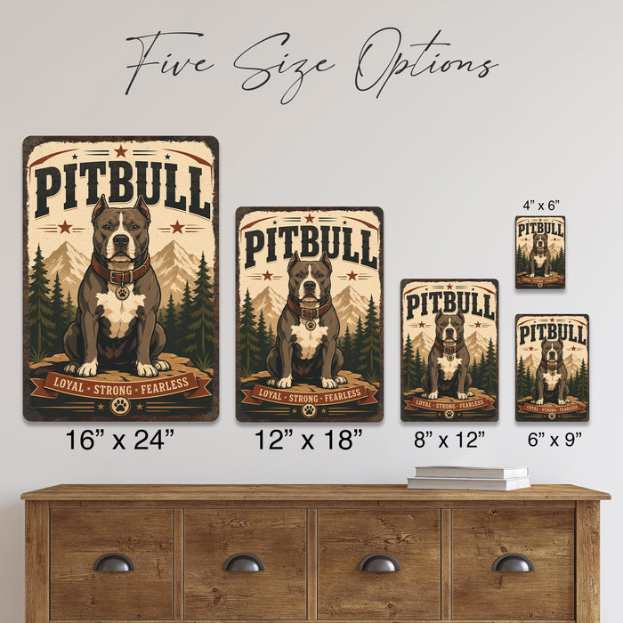 Pitbull metal sign with vintage breed portrait style Pitbull