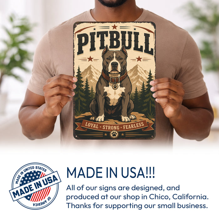Pitbull metal sign with vintage breed portrait style Pitbull
