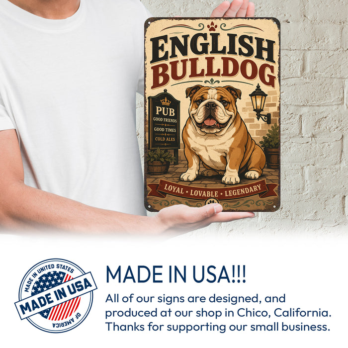 English Bulldog metal sign with vintage breed portrait style English Bulldog
