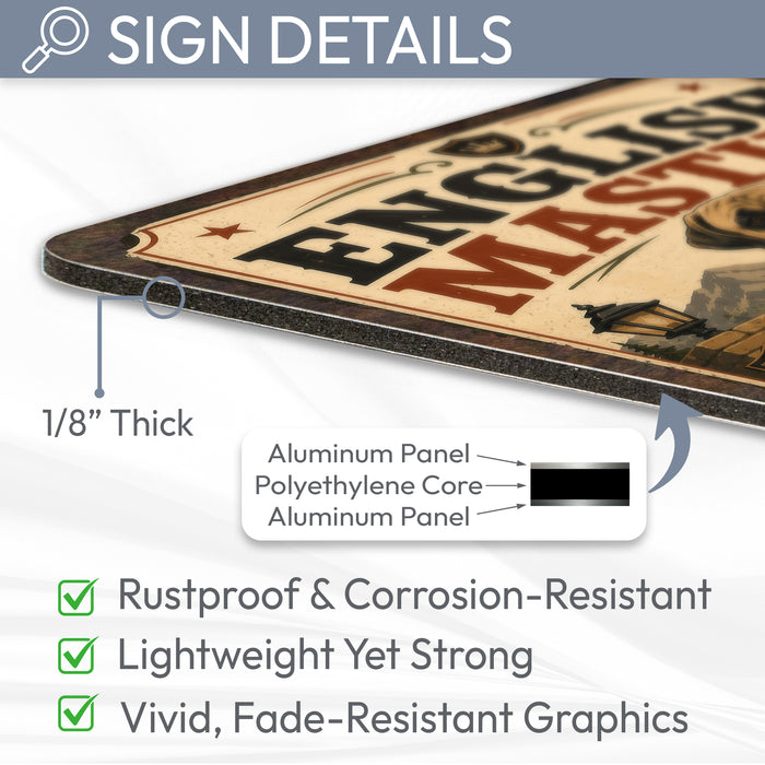 English Mastiff metal sign with vintage breed portrait style English Mastiff