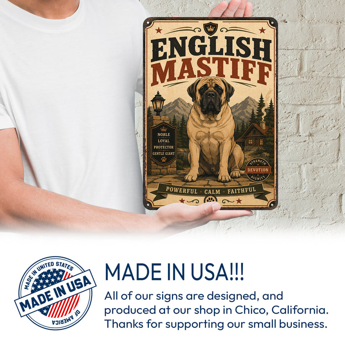 English Mastiff metal sign with vintage breed portrait style English Mastiff