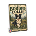 Border Collie metal sign with vintage breed portrait style Border Collie