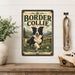 Border Collie metal sign with vintage breed portrait style Border Collie