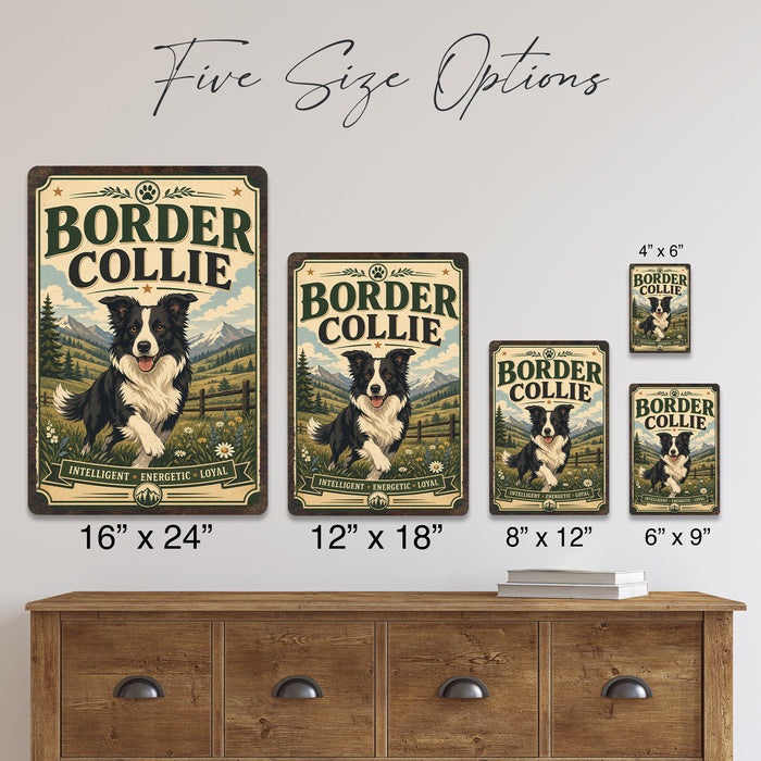 Border Collie metal sign with vintage breed portrait style Border Collie