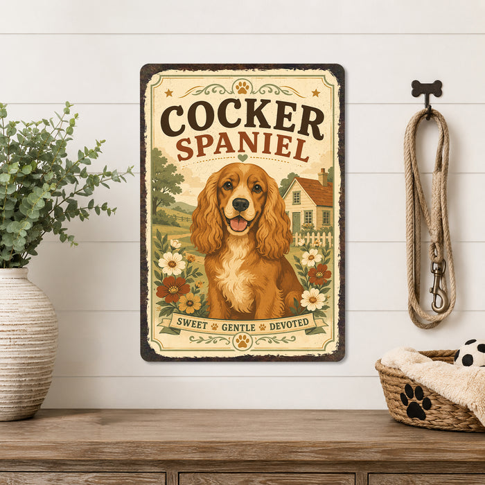 Cocker Spaniel metal sign with vintage breed portrait style Cocker Spaniel