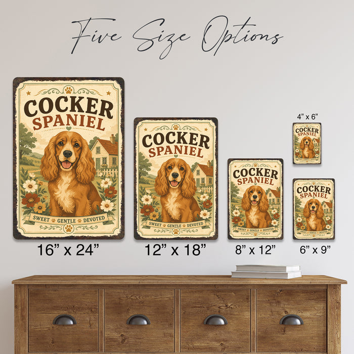 Cocker Spaniel metal sign with vintage breed portrait style Cocker Spaniel