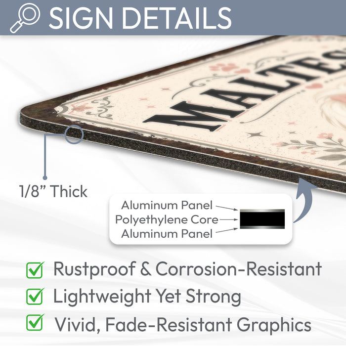 Maltese metal sign with vintage breed portrait style Maltese