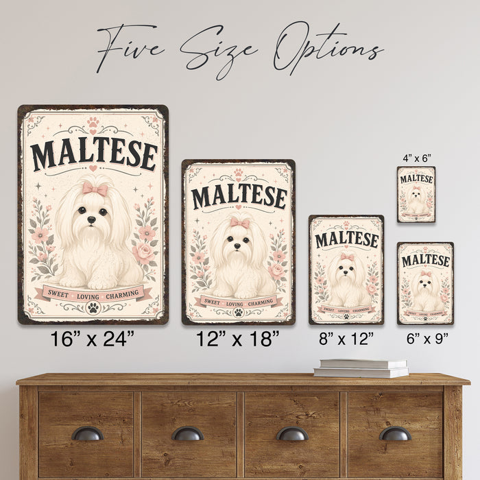 Maltese metal sign with vintage breed portrait style Maltese