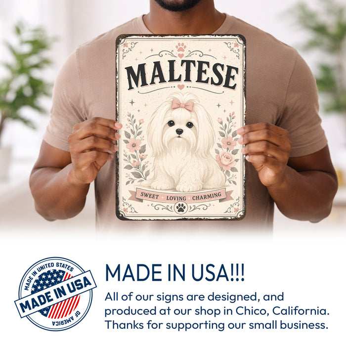 Maltese metal sign with vintage breed portrait style Maltese
