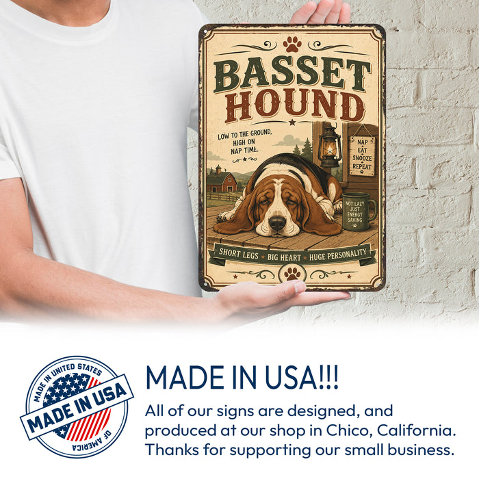 Basset Hound metal sign with vintage breed portrait style Basset Hound