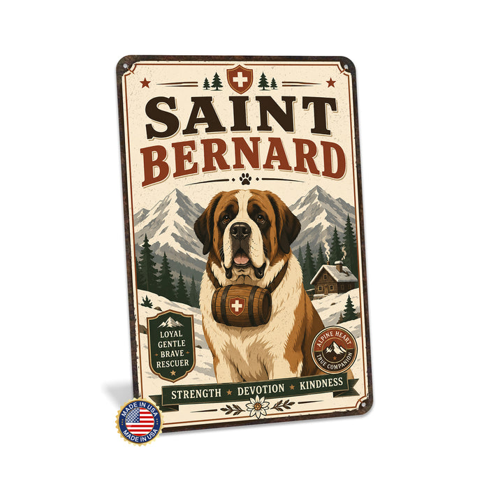 Saint Bernard metal sign with vintage breed portrait style Saint Bernard
