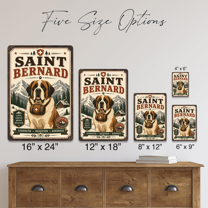 Saint Bernard metal sign with vintage breed portrait style Saint Bernard