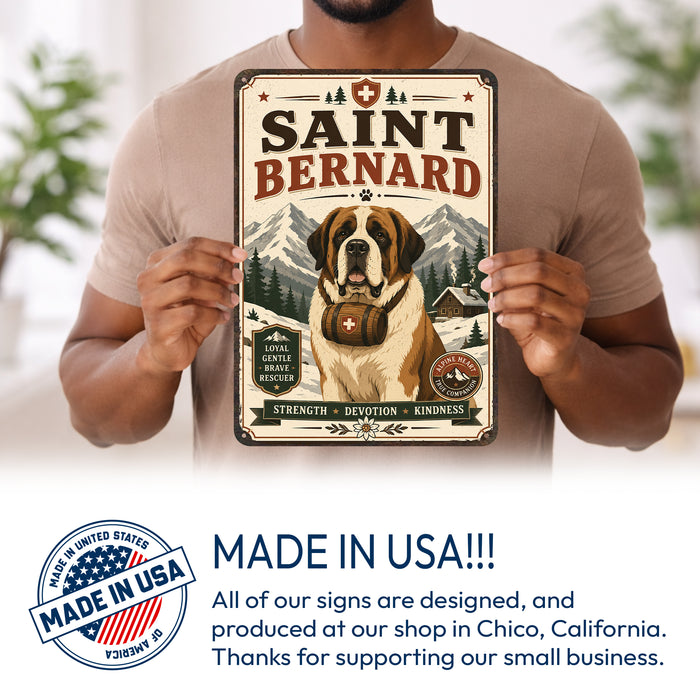 Saint Bernard metal sign with vintage breed portrait style Saint Bernard