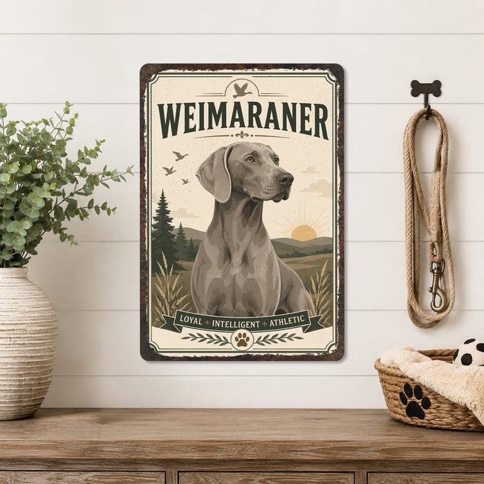 Weimaraner metal sign with vintage breed portrait style Weimaraner