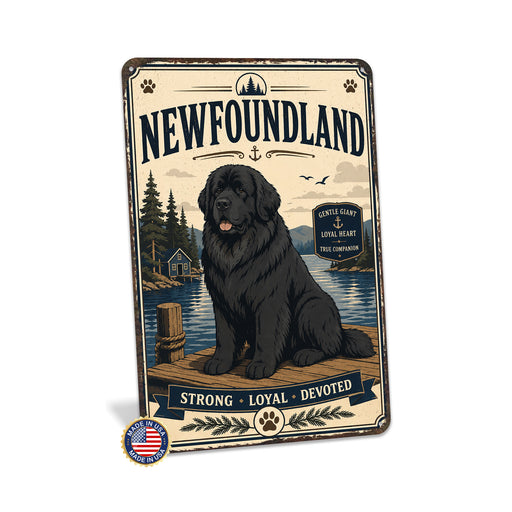 Newfoundland metal sign with vintage breed portrait style Newfoundland