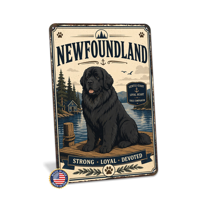 Newfoundland metal sign with vintage breed portrait style Newfoundland