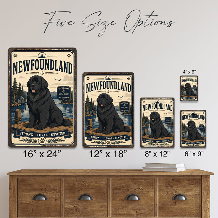 Newfoundland metal sign with vintage breed portrait style Newfoundland