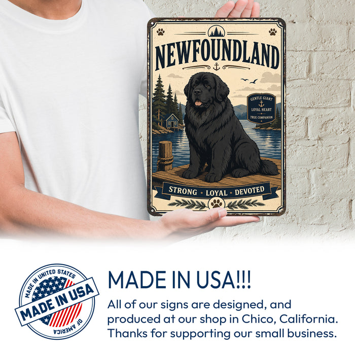 Newfoundland metal sign with vintage breed portrait style Newfoundland
