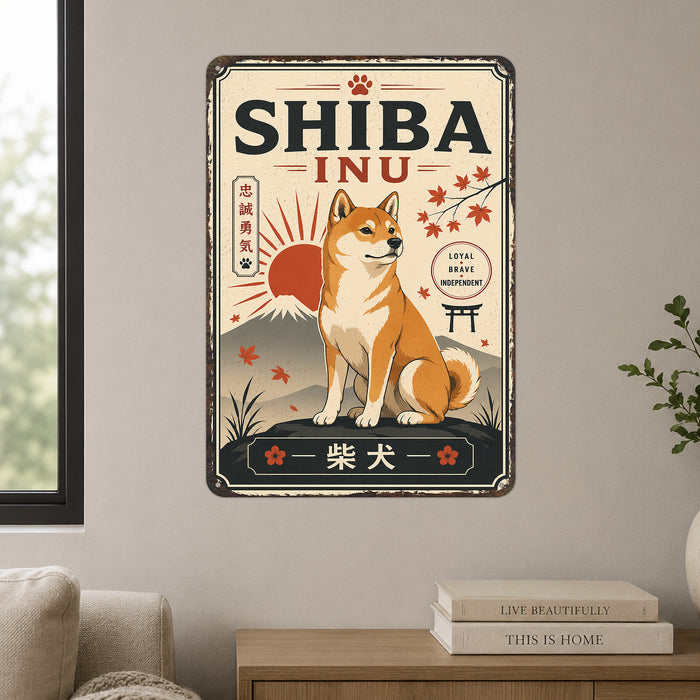 Shiba Inu metal sign with vintage breed portrait style Shiba Inu