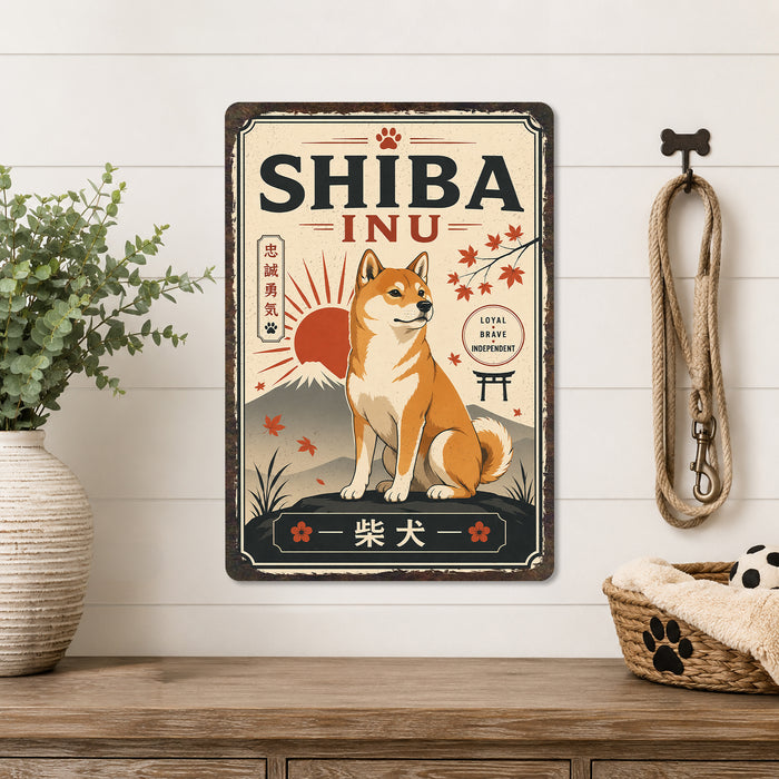 Shiba Inu metal sign with vintage breed portrait style Shiba Inu