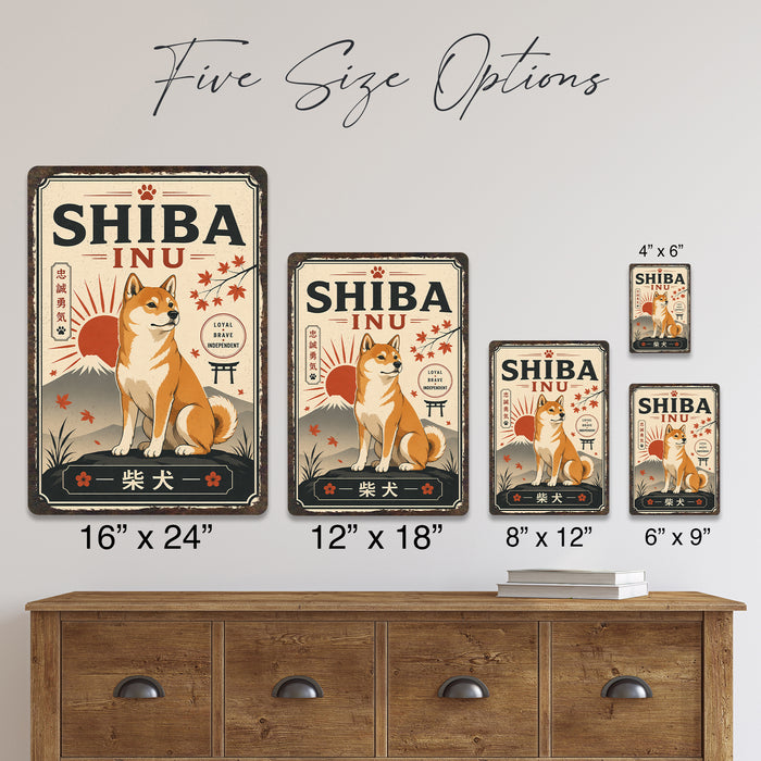 Shiba Inu metal sign with vintage breed portrait style Shiba Inu