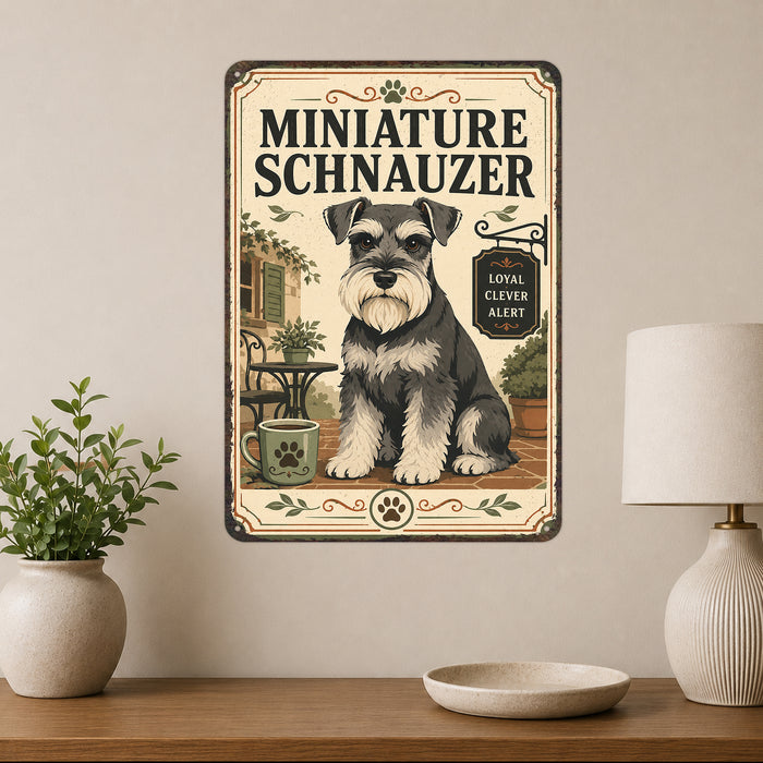 Miniature Schnauzer metal sign with vintage breed portrait style Miniature Schnauzer
