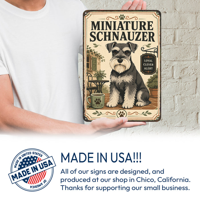 Miniature Schnauzer metal sign with vintage breed portrait style Miniature Schnauzer