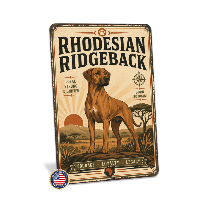 Rhodesian Ridgeback metal sign with vintage breed portrait style Rhodesian Ridgeback
