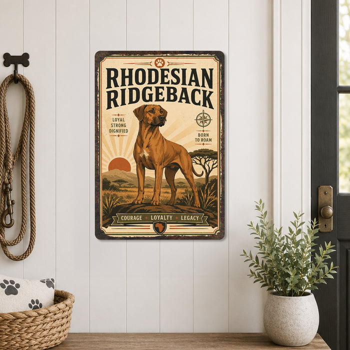 Rhodesian Ridgeback metal sign with vintage breed portrait style Rhodesian Ridgeback