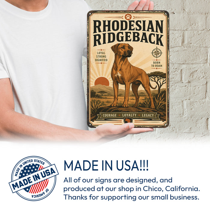 Rhodesian Ridgeback metal sign with vintage breed portrait style Rhodesian Ridgeback
