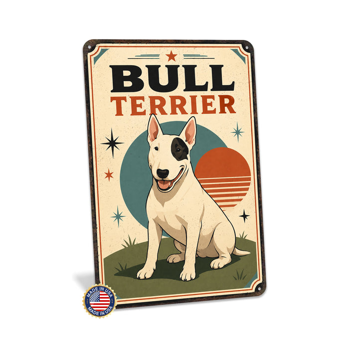 Bull Terrier metal sign with vintage breed portrait style Bull Terrier