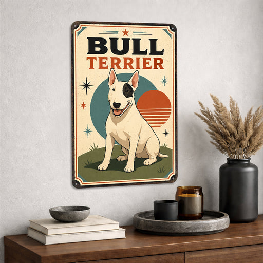 Bull Terrier metal sign with vintage breed portrait style Bull Terrier