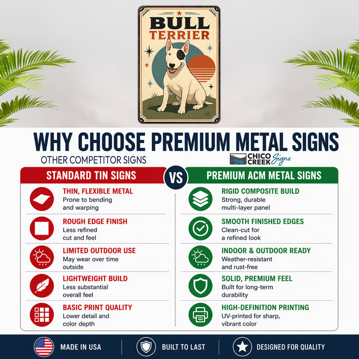 Bull Terrier metal sign with vintage breed portrait style Bull Terrier