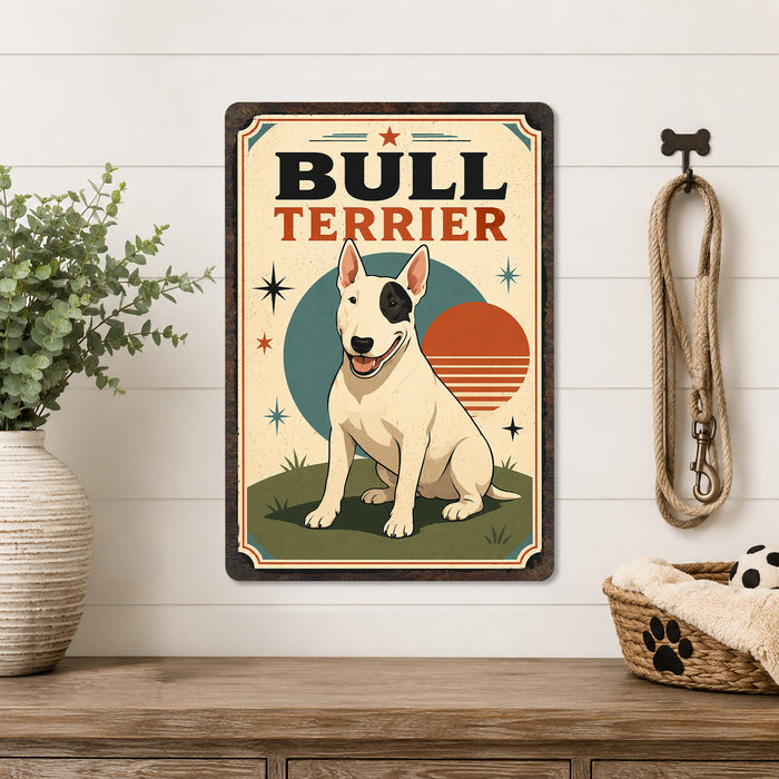 Bull Terrier metal sign with vintage breed portrait style Bull Terrier