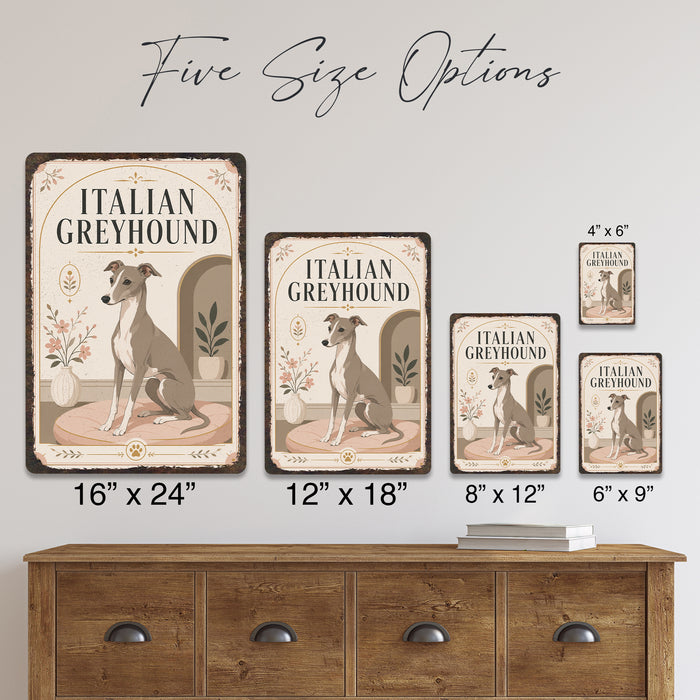 Italian Greyhound metal sign with vintage breed portrait style Italian Greyhound